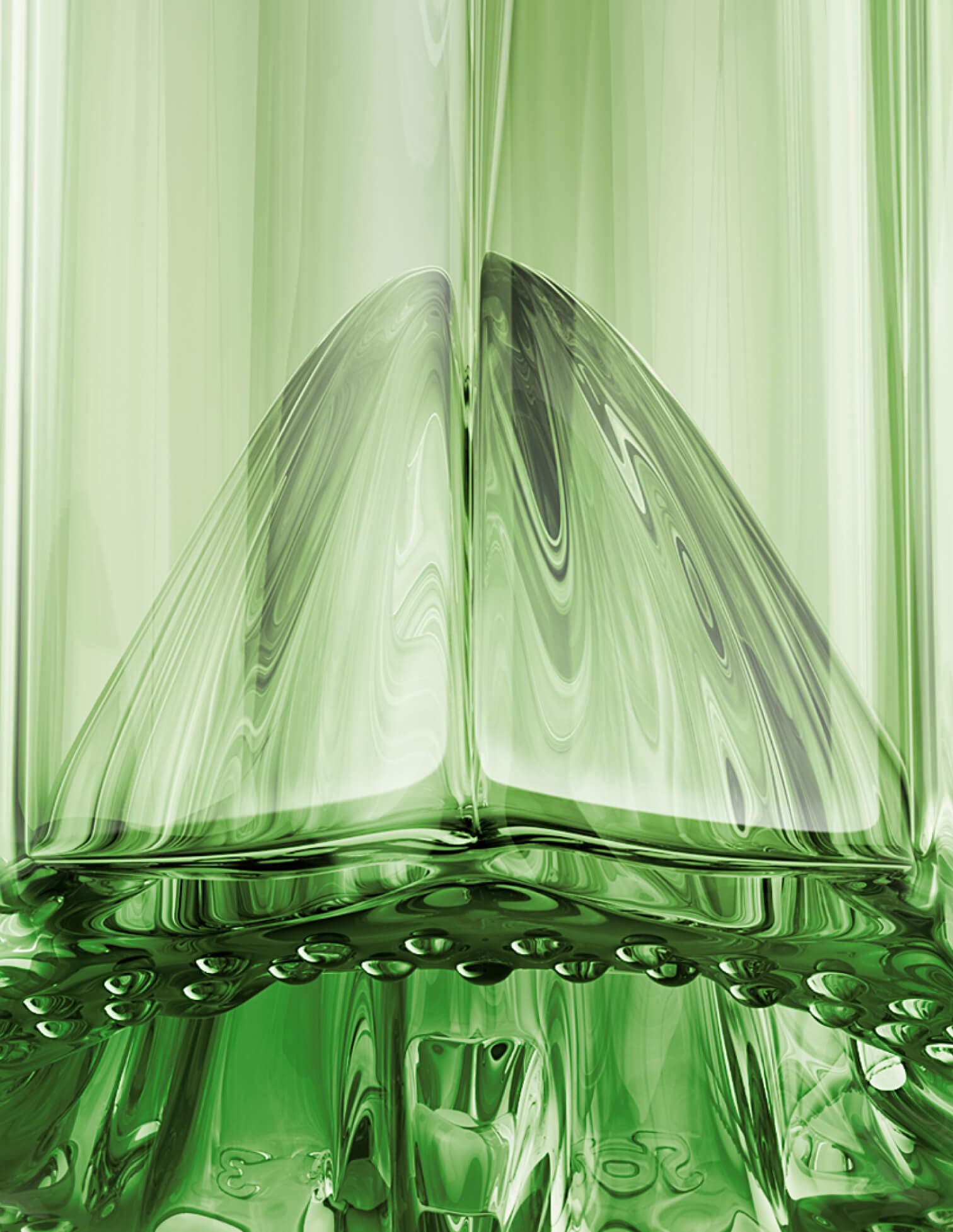 The top of a Tanqueray bottle zoomed in to the neck, with a green background.