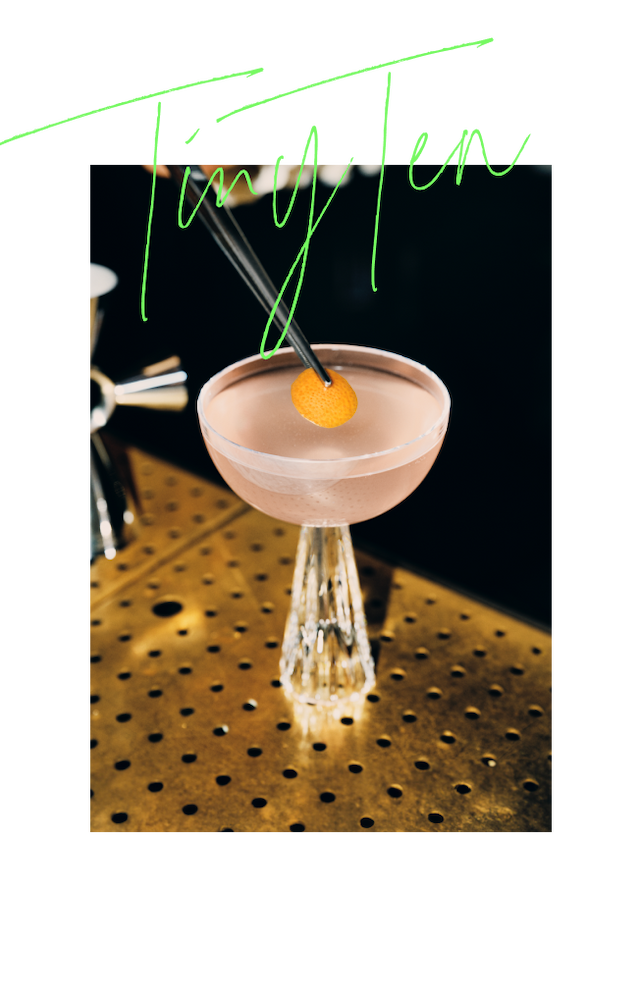 A Tiny Ten cocktail on a bar.